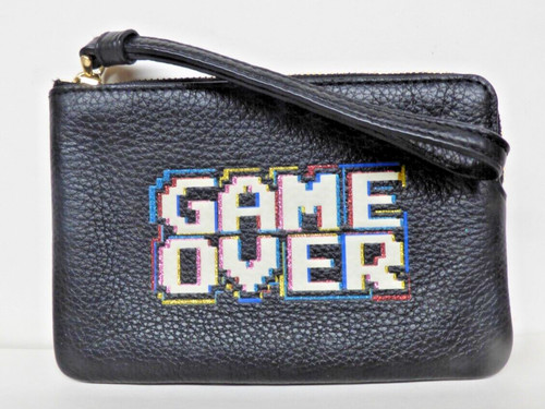 Coach Polso Donna Nero Pelle di Ciottoli Pac Man Zip Angolare F73399