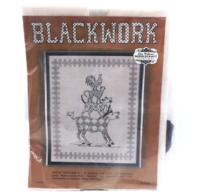 Vintage Elsa Williams Blackwork Bauernhoftiere Crewel Stickpackung KCB323 9 x 12 - Bild 1 von 4