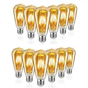 12Pcs ST64 Vintage Retro LED Edison Bulbs, 4W E27 Filament Light Bulb Warm White - Picture 1 of 16