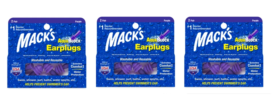Mack's AquaBlock Ear Plugs Pairs 2 MACKS Aqua Block Washable & Reusable