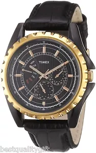 NUEVO RELOJ MULTIFUNCIÓN TIMEX RETRÓGRADO CUERO NEGRO ORO ROSA-T2N113 - Imagen 1 de 1