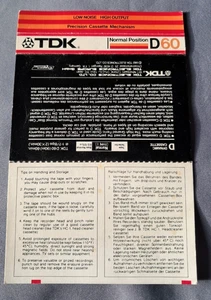 TDK D60 1982 Normal Position Inlay unbeschriftet Audiokassette Cassettenband - Bild 1 von 2