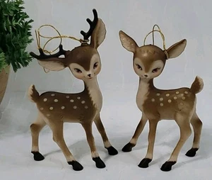 Vintage Albero di Natale Renne Plastica Ornamenti Buck And Doe Novità Figurine - Foto 1 di 13