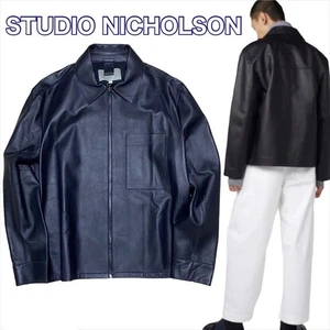Studio Nicholson Leather Jacket Blouson Navy - Picture 1 of 9