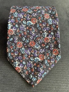 Van Heusen Editions Krawatte schwarz Blumen rot blau lila Mini Blumengarten - Bild 1 von 3