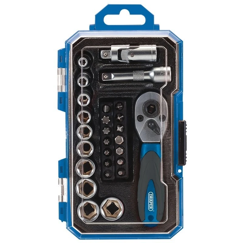 Draper Socket Set 1/4in Drive Metric, 27 Piece Socket & Bit Set - 04778 - Image 1 of 1