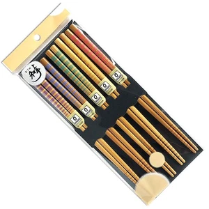 Hashi 5 Pares Palillos Japoneses de Bambú 9" Juego de Palillos para el Pelo Rayas Hecho en Japón - Imagen 1 de 1
