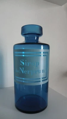 Ancien flacon à pharmacie en verre bleu - Photo 1/4