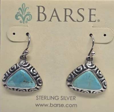 Brincos em forma de triângulo de prata esterlina 925 turquesa Barse assinado - Novo em folha - Imagem 1 de 4