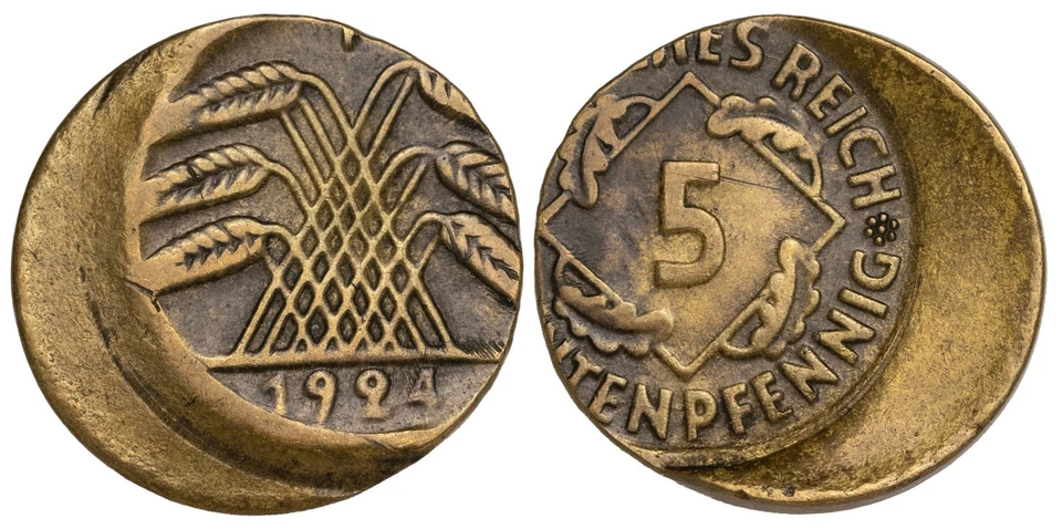 i-501121 Germany 5 Rentenpfennig 1924. Error Struck off center 25% AU - Image 1 of 1
