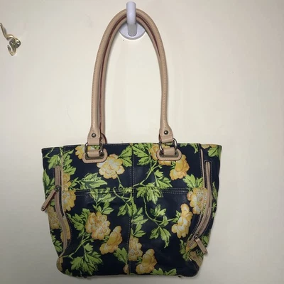 Bolso de Mano Tignanello Cama de Rosas Cuero Estampado Floral Amarillo Marino Foto 1 de 4
