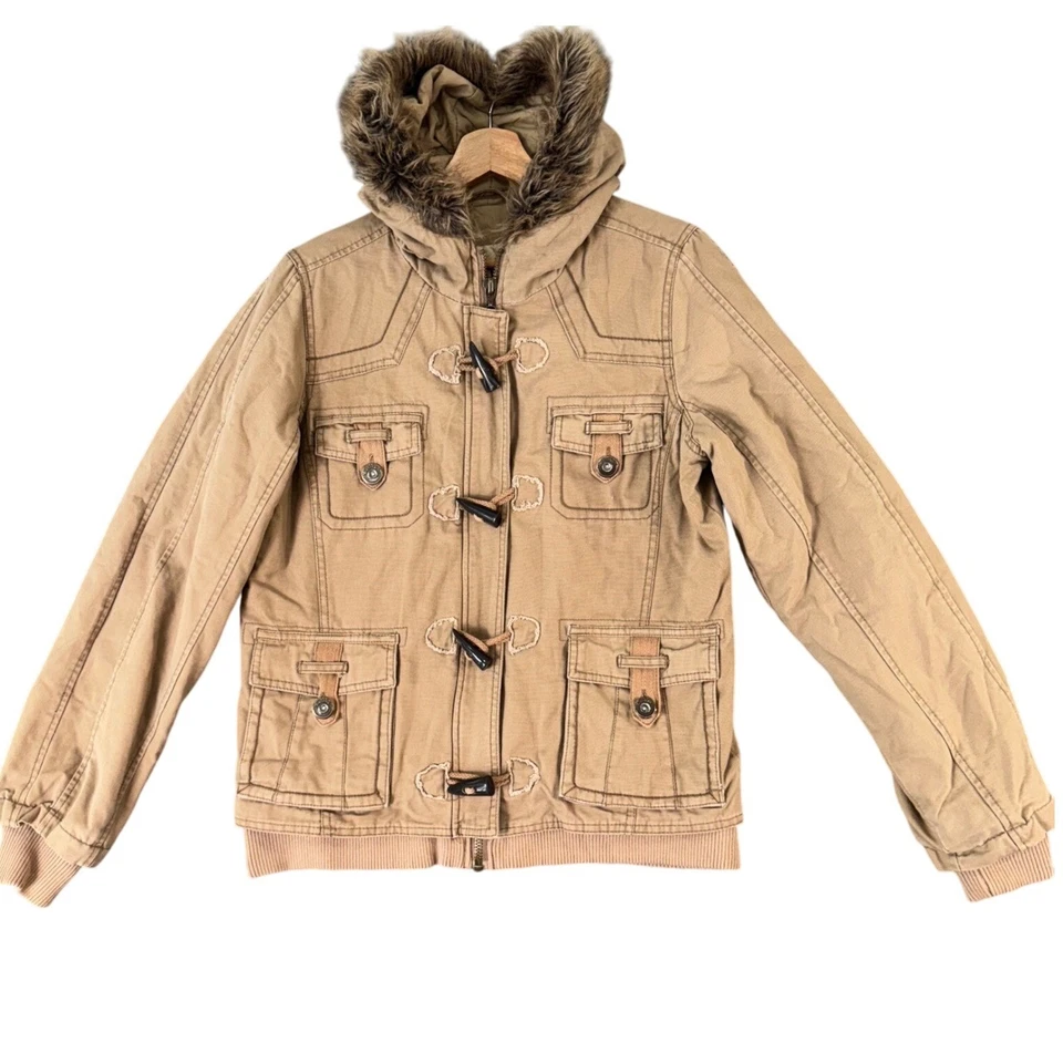 Chaqueta de Lona con Capucha BKE Para Mujer de Colección Abrigo con Borde de Piel Sintética Y2K Utilidad Foto 1 de 4