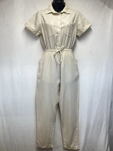 Tuta donna Jessica Simpson lino colletto manica corta con bottoni piccola beige - Foto 1 di 17