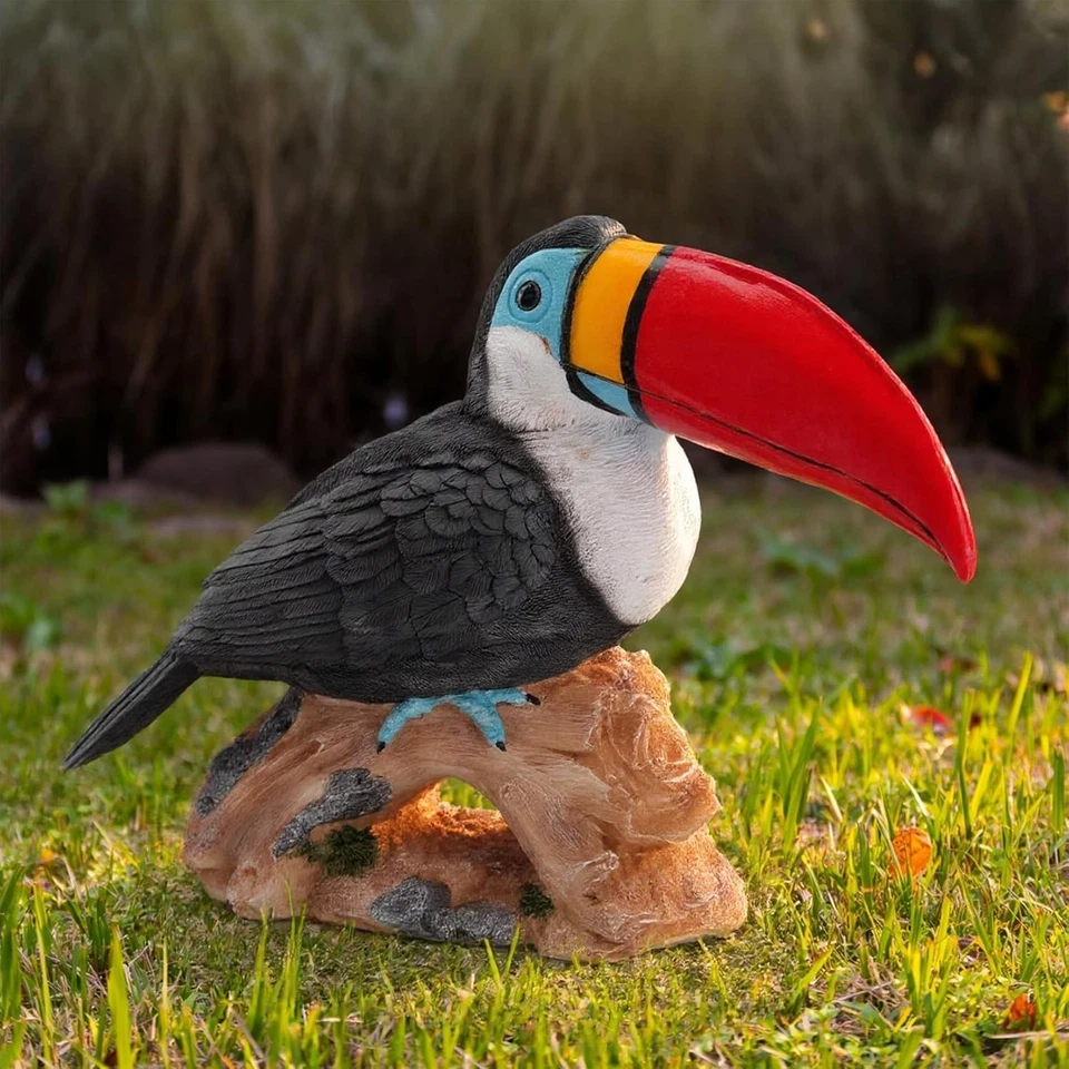 Toucan on Stump 花园雕像装饰可爱花床 11 英寸高生命 — 第 1/4 张图片