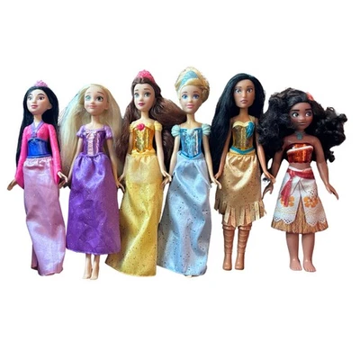 Disney Princess Barbie Dolls Lot of 6 Royal Shimmer Dressed Mulan Moana Belle - Image 1 of 4