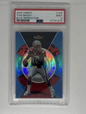 2005 Topps Finest Tom Brady #105 Blue Refractor 165/299 PSA  9 - Image 1 of 4