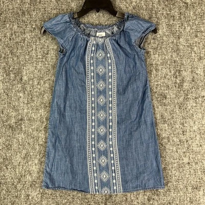 Old Navy Dress Girls Large Chambray Embroidered Tunic Cotton Festival Cottage - Image 1 of 4