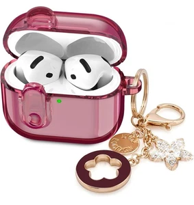 Custodia protettiva AirPods 4 bordeaux con ciondolo cristallo portachiavi e lucchetto - Foto 1 di 9