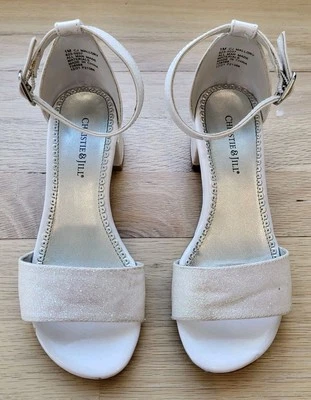 CHRISTIE & JILL Niñas Sandalias Mallory Blanco Brillo Tacones Talla 1 Pascua Boda Foto 1 de 4