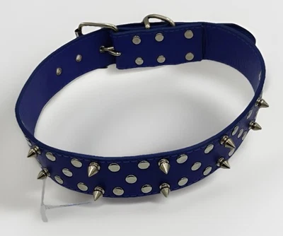 Large Dog Spiked Studded Sapphire Blue Faux Leather Dog Collar 27 in x 1.5 EUC - Image 1 of 2