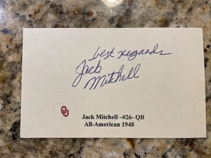 Jack Mitchell Signed Index Oklahoma Sooners. Deceased 2009. All-American 1948.OU - Picture 1 of 2