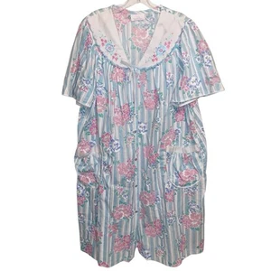 Vtg Just For Women House Coat Plus Size 2X Robe Floral Pockets Pearl Snap Retro - Picture 1 of 11