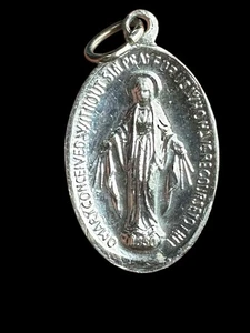 Colgante Medalla Milagrosa Italia Vintage Virgen María 1830 Católica Tono Plata - Imagen 1 de 2