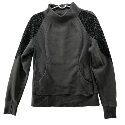 Sudadera con capucha de buceo Lululemon para mujer 12 negra algodón polar floral flocado terciopelo simulado Foto 1 de 4