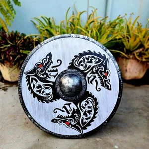 Medieval Wooden Shield Dragon Print Viking Valhalla Shield BattleWorn Shield - Picture 1 of 6