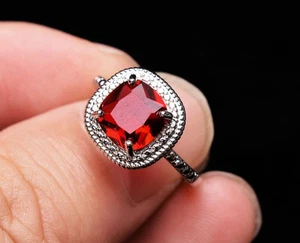 8*8mm Natural Wine Red Garnet Crystal Beads Gemstone Ring AAAA - Picture 1 of 6