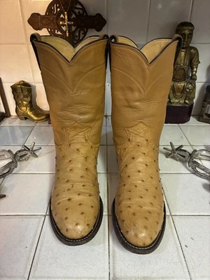 Винтажные ковбойские сапоги Justin 3104 Butterscotchcup Ostrich Quill 8,5 B сделано в США - Изображение 1 из 4