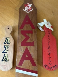 Vintage 1968 Alpha Sigma Alpha Schwesternschaft Holz Paddel Radford Virginia & 2 kleinere - Bild 1 von 12