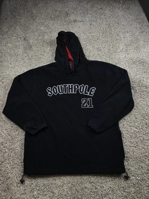 Винтажная флисовая толстовка с капюшоном Southpole Meium черная мешковатая посадка пуловер толстовка Y2K - Изображение 1 из 4