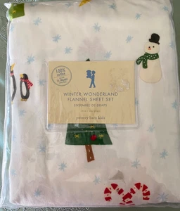 Juego de sábanas dobles Pottery Barn Kids Winter Wonderland Pingüino Reno Franela Suave - Imagen 1 de 14