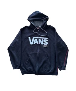 VTG Vans Hoodie Mens Medium Black Skate Logo Spellout Full Zip Grunge Jacket Y2K - Picture 1 of 14