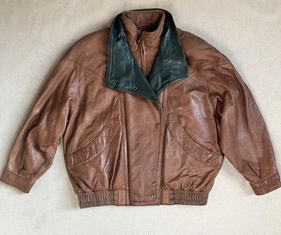 Chaqueta Bomber De Colección Wilsons Adventure Encuadernada Cuero Marrón L Forrada Azteca Térmica Foto 1 de 4