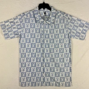 Playboy Bunny Herren Medium AOP Button Down Kurzarm Hemd NEU Blau - Bild 1 von 8