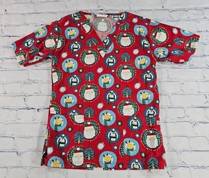 UA Scrubs Red Christmas Holiday Santa Short Sleeves Scrub Top WOMENS SIZE XS - Picture 1 of 5