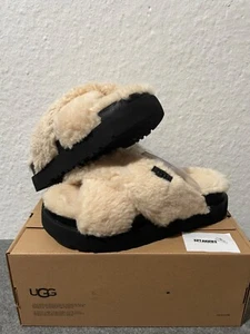 Gr 37 UGG Fuzz Sugar Cross Slide Natural Black Damen - Bild 1 von 7