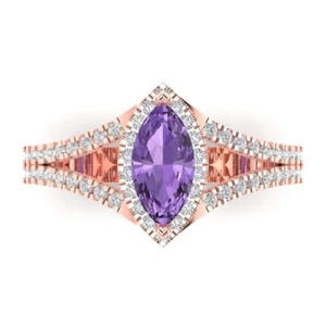 1.2 cttw Marquise-Cut Simulated Alexandrite Halo Engagement Ring (14K Rose Gold) - Picture 1 of 11