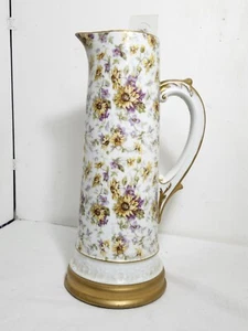 Vintage Limoges Frankreich 15" Krug Krug Sonnenblume Blumenmuster Goldrand - Bild 1 von 12