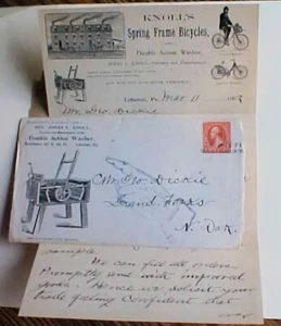 US BICYCLE ALL OVER PICTORIAL & DOUBLE ACTION WASHER COVER & LETTER 1900 - Picture 1 of 1