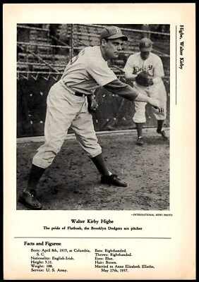 1946-49 W603 Sports Exchange All-Star Picture File Baseball Kirby Higbe VG/EX - Image 1 of 2