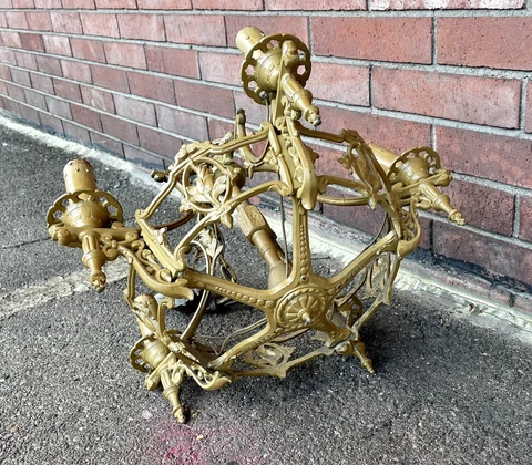 Antique Heavy Bronze Brass 5 Light Floral Victorian Chandelier 20” Cover
