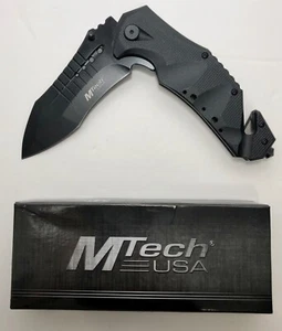 5 Inch Closed Rescue Pocket Knife All Black Spring Assisted Opening - Picture 1 of 12