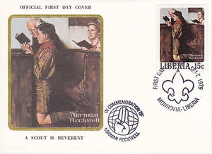 1979 LIBERIA SCOUTING / NORMAN ROCKWELL COMMEM.FDC COVER - A SCOUT IS REVERENT - Picture 1 of 1