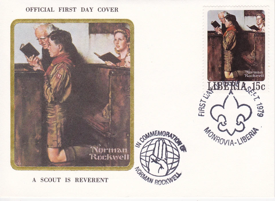 1979 LIBERIA SCOUTING / NORMAN ROCKWELL COMMEM.FDC COVER - A SCOUT IS REVERENT - Image 1 of 1