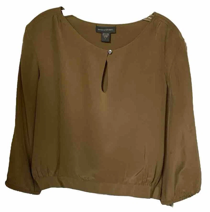 Y2K VINTAGE BANANA REPUBLIC SAND BEIGE SILK BANDED 3 BUTTON BOTTOM SIZE L - Image 1 of 4