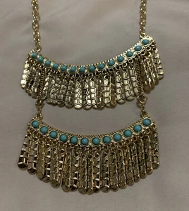 Park Lane Maya Necklace Gold Fringe Turqouise Wear 2 Ways GUC - Picture 1 of 6