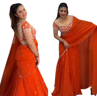 Sari indio de fiesta de boda Lehenga listo para usar con blusa cosida listo para usar Foto 1 de 4